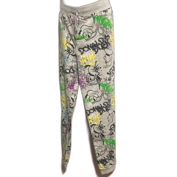 DISNEY PARKS Donald Duck Graffiti Art Pajama Lounge Sweatpants Pants Mens Large - Picture 1 of 16